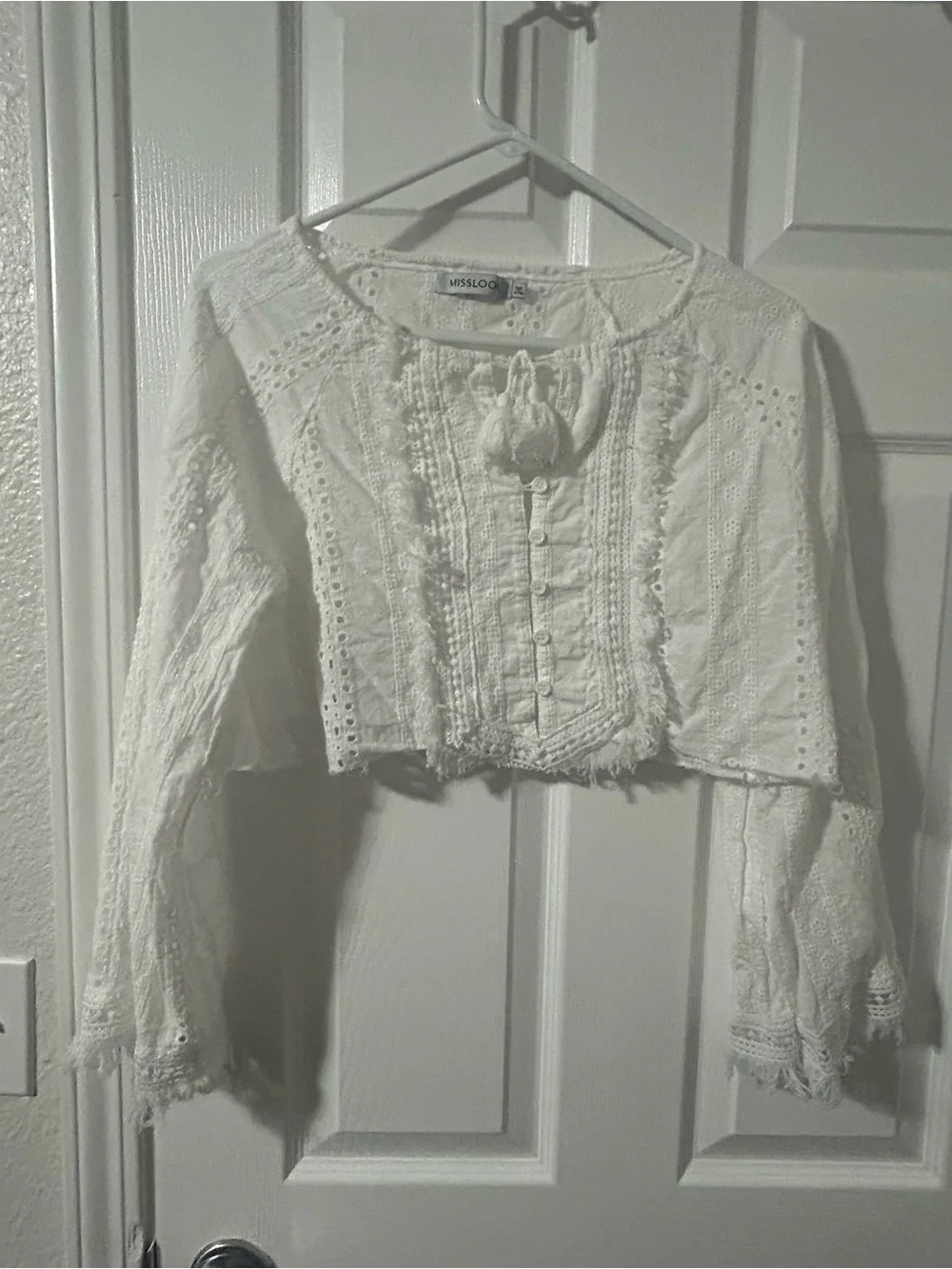 MISSLOOK White Lace-Trim Women's Sleep Top
